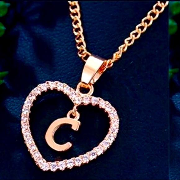 Jewelry - Heart Rosegold Crystal Pendant Letter C